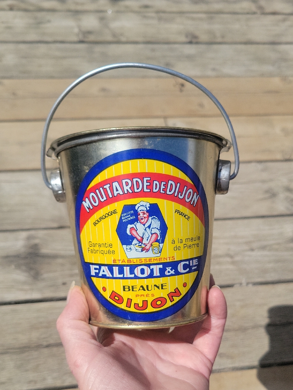 Fallot & Cie Moutarde de Dijon Metal Bucket - Yellow Blue Red Label